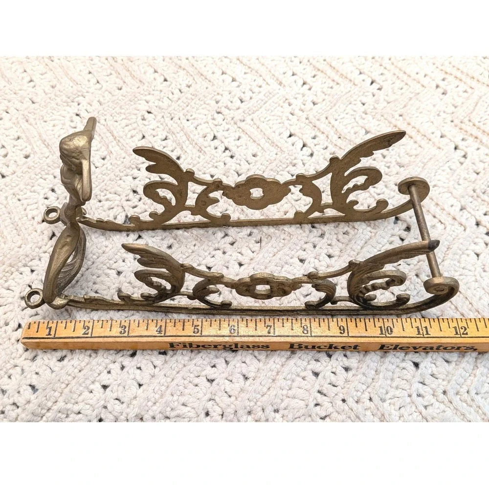 Vintage Brass Art Nouveau Wine Bottle Cradle Holder Lady Figure Floral Decor